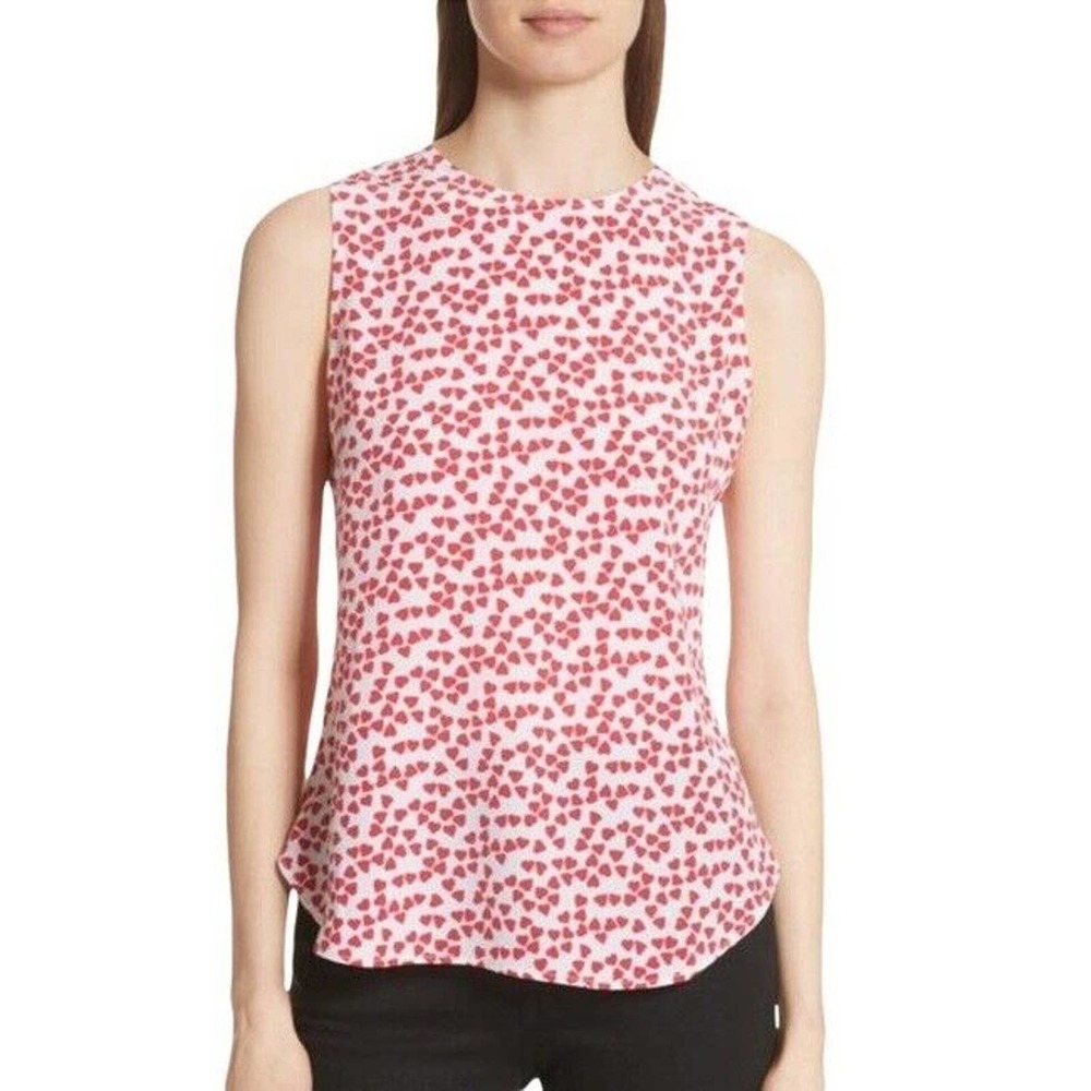 Equipment Femme Size XS Lyle Heart Print Silk Tank Top Sleeveless Blouse Red